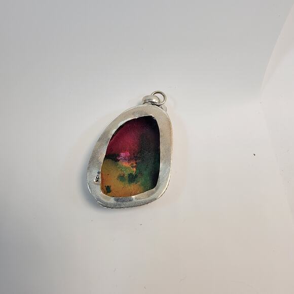 Handmade Fluorite Gemstone Pendant in Sterling Silver Colorful Statement Jewelry - Picture 4 of 10